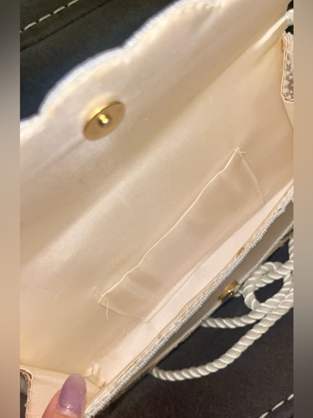 La Regale Pearl and Gold Beaded Shell-Pattern Clutch - Picture 4 of 4
